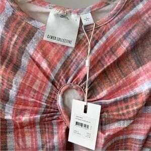 NWT C/MEO COLLECTIVE Different Story Pink Tartan Cutout Crop Top REVOLVE